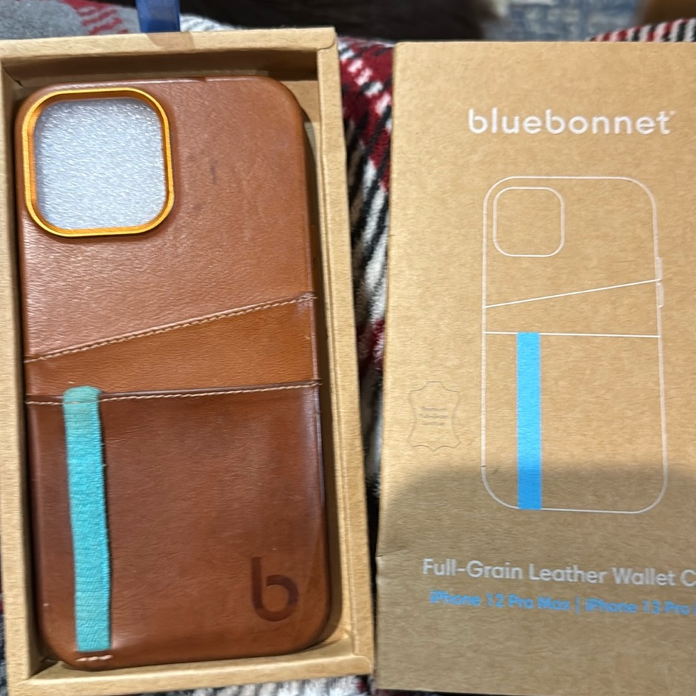 Bluebonnet Full-Grain Leather Wallet Case for iPhone 13 ProMax
